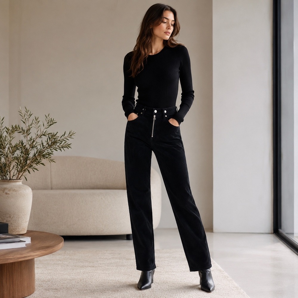 Rag & Bone Jean Black Velvet Exposed Zip Skinny Pants Size 28